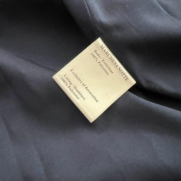 Marchesa Notte Glitter Tulle Cape Sleeve Side Slit Maxi‎ Gown Navy Silver Size 6 - Picture 11 of 15